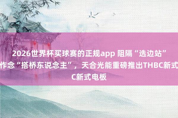 2026世界杯买球赛的正规app 阻隔“选边站”，要作念“搭桥东说念主”，天合光能重磅推出THBC新式电板