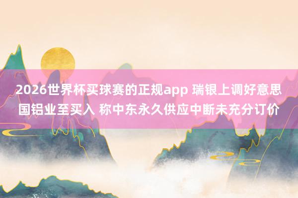 2026世界杯买球赛的正规app 瑞银上调好意思国铝业至买入 称中东永久供应中断未充分订价