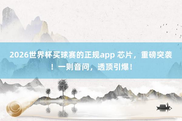 2026世界杯买球赛的正规app 芯片，重磅突袭！一则音问，透顶引爆！