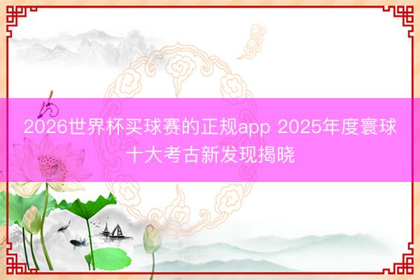 2026世界杯买球赛的正规app 2025年度寰球十大考古新发现揭晓
