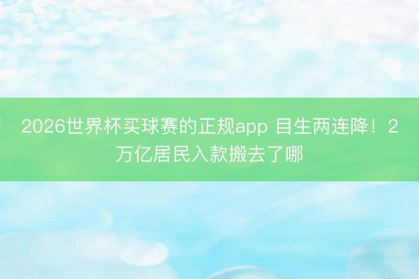 2026世界杯买球赛的正规app 目生两连降！2万亿居民入款搬去了哪